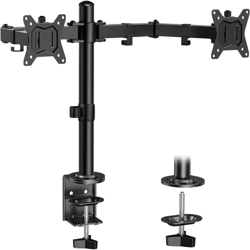 ErGear - Soporte para dos monitores, resistente y ajustable, montaje de escritorio para monitores de hasta 32 pulgadas, altura totalmente ajustable