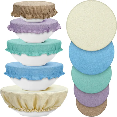 Vista 13 de 10 paquetes de cubiertas de tela para tazón de pan en crecimiento - 5 tamaños de tapas elásticas estirables para contenedores de almacenamiento