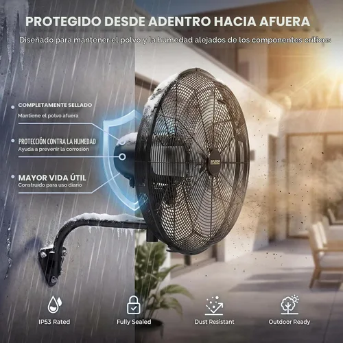 Vista 6 de Ventilador industrial de montaje en pared de 24" con control remoto, motor de CC sin escobillas