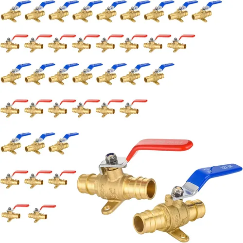 Vista 10 de Válvula de bola azul, válvula de cierre Pex A de 1/2 pulgada con oreja, válvula de bola de cierre Pex de puerto completo de latón para agua, aire