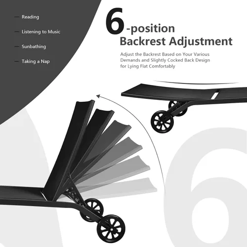 Vista 6 de Tangkula Sillón tumbona para exteriores, sillón reclinable de patio con respaldo ajustable de 6 posiciones, tela transpirable y ruedas lisas, silla
