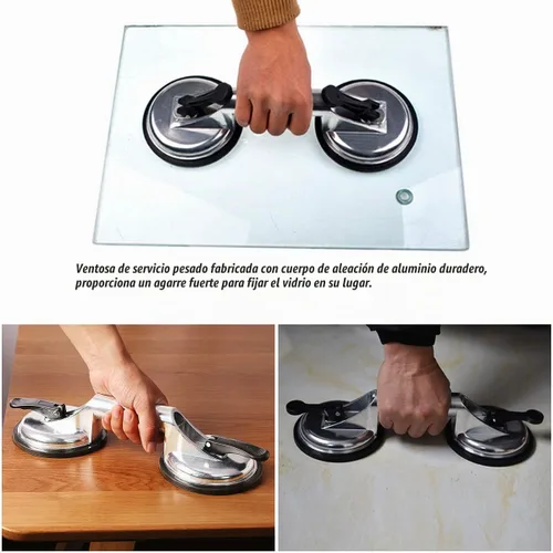Vista 5 de Paquete de 2 Ventosas de Servicio Pesado con Mango de Vacío - Soporte de Vidrio de Aluminio para Levantar Ventanas