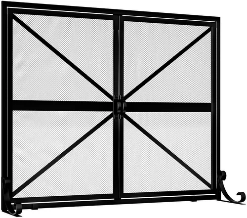 Vista 8 de Fire Beauty Pantalla de chimenea de hierro forjado con puertas, protector