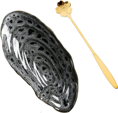 Vista 8 de Soporte de cuchara de cerámica para encimera de cocina, estufa, mesa de comedor con bonita cuchara, forma de concha, decoración moderna de granja