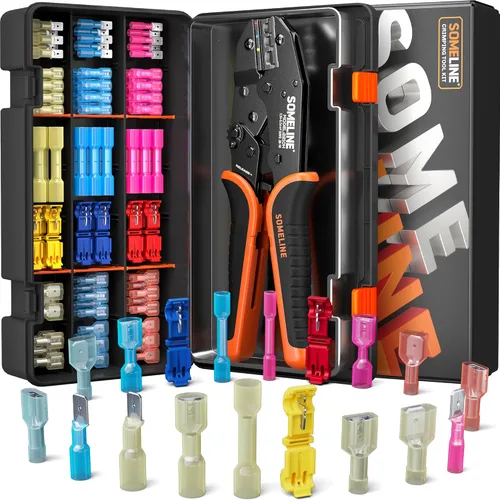 Vista 15 de SOMELINE - Herramienta de crimpado para kit de conectores termorretráctiles, con conectores termorretráctiles de extremo calibre 22-10 de grado