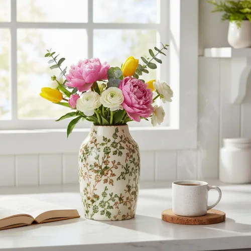 Vista 128 de SIDUCAL Florero decorativo de cerámica Florero rústico de 7.48 pulgadas para decoración del hogar, mesa, sala de estar, baño, escritorio de café
