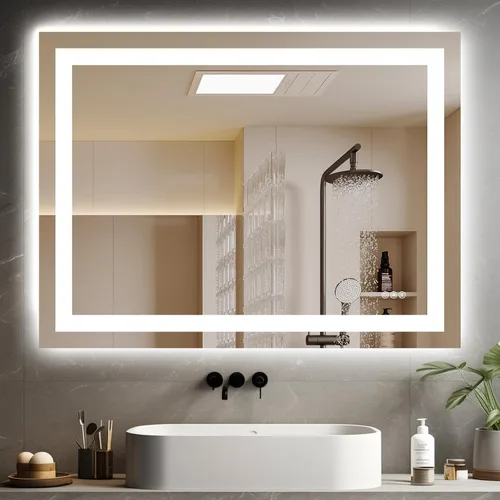 Vista 16 de Hivone - Espejo de baño LED de 24x30 pulgadas con luces, función antivaho, regulable, retroiluminado + iluminación frontal, espejo de tocador
