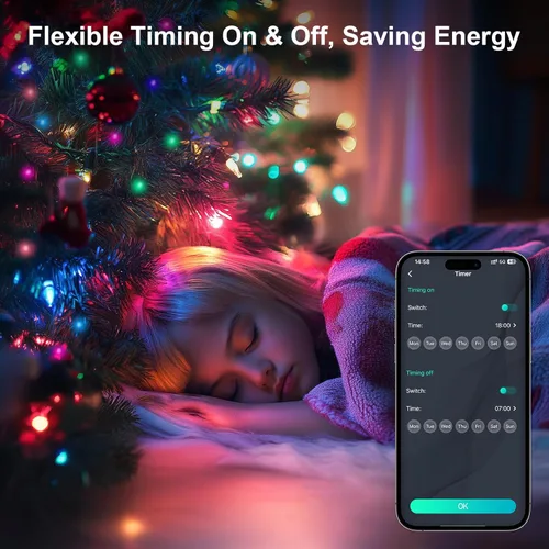 Vista 7 de Super RGB Guirnalda de luces de globo que cambian de color de 16.4 pies, 33 LED, luces LED inteligentes con control remoto y control por aplicación