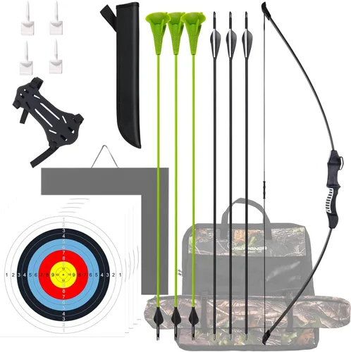 Juego de arco y flecha de 45 pulgadas para adolescentes, jóvenes, principiantes, kit de arco para deportes en el patio trasero con 6 flechas