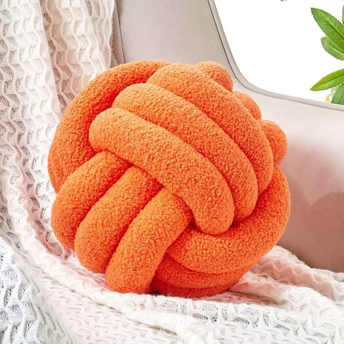 Vista 19 de Uvvyui Bola de almohada de nudo, almohadas decorativas suaves para el hogar, almohada decorativa redonda, almohada de felpa anudada hecha a mano