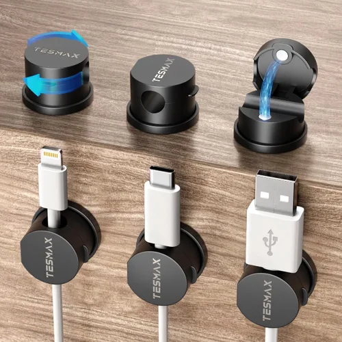 Soporte de Cable Magnético Organizador de Cables con Rotación de 360°, Juego de 6 Clips de Cable [1s Lock] Organizadores de Escritorio Adhesivos y