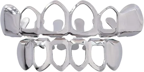 Vista 5 de TSANLY Open Face Grillz Teeth 24k Gold Grillz Plated Caps New Custom Fit Top & Bottom Grill Set for Kids + Extra Molding Bars + Microfiber Cloth