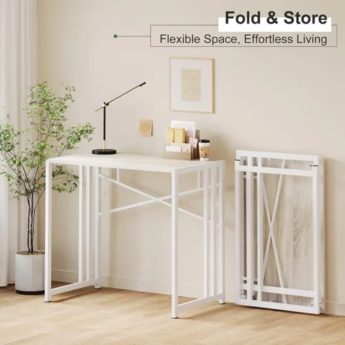 Vista 105 de Escritorio plegable de 47 pulgadas, no requiere montaje, mesa de oficina en casa, escritorio de campamento para computadora de juegos, color beige