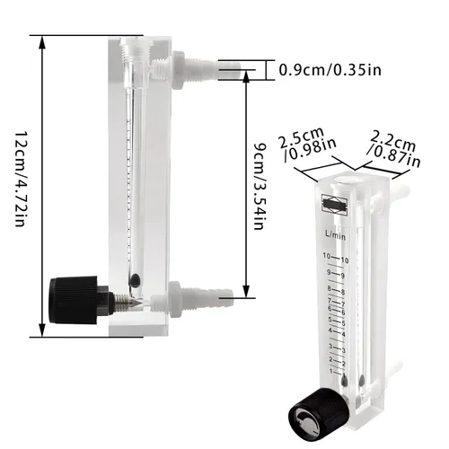Vista 3 de Caudalímetro de gas, medidor de flujo de gas de aire y oxígeno acrílico multicolor de 1-10 LPM con válvula de control para medir el flujo de gas
