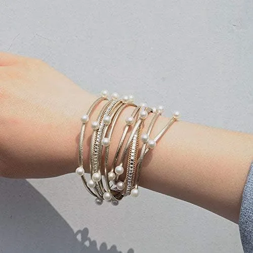 Vista 6 de Pulsera de cuero para mujer pulsera hecha a mano con cuentas de perlas pulseras de cristal regalo de joyería para hermanas adolescentes y madres