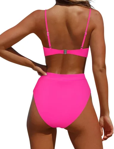 Vista 2 de MOSHENGQI - Traje de baño de dos piezas para mujer, con tirantes y corte alto