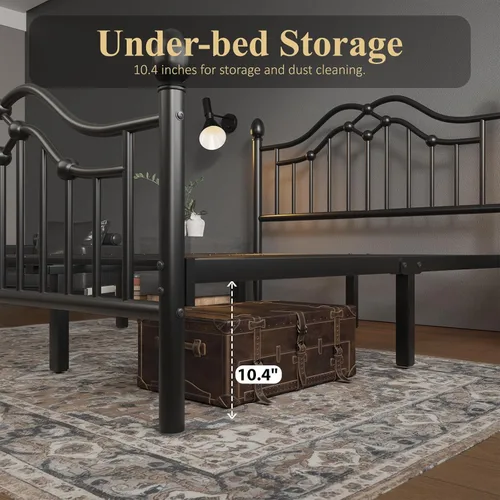 Vista 5 de LOEWAY Base de cama de plataforma de metal tamaño Queen con cabecera y pie de cama modernos, soporte de listones de metal resistente, amplio Negro