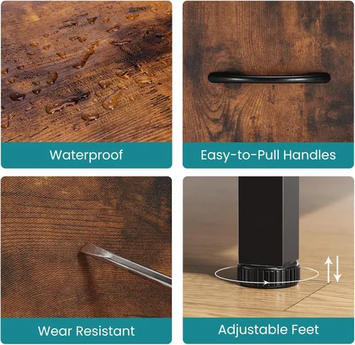 Vista 77 de OLIXIS Cómoda de 5 cajones para dormitorio, torre de almacenamiento de tela para sala de estar, entrada, marco de acero resistente, parte superior