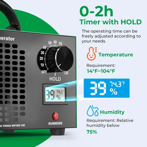 Vista 4 de Ozone Generator 160,000mg/H with Temp/Humidity Display - 120 Min Timer O3 Ionizer Air Purifier for Large Spaces (5000 Sq.Ft) - Upgraded Ozone