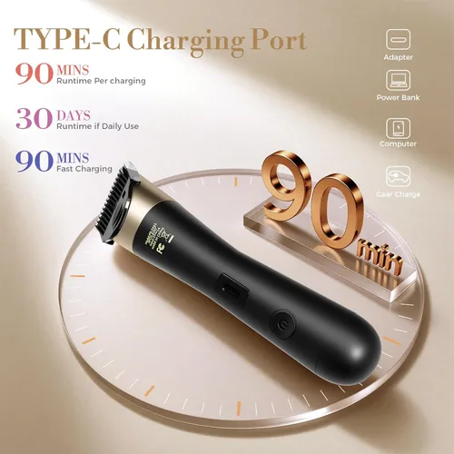 Vista 5 de Flyant - Recortadora de bikini para mujer, afeitadora eléctrica 2 en 1 para mujer, recortadora de pelo púbico, impermeable, IPX7 con LED, maquinilla