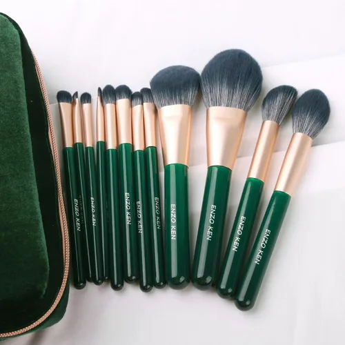 Vista 7 de Juego de brochas de maquillaje de fibra natural y pelo de cabra profesional, juego de brochas de maquillaje de cabello combinado con estuche por