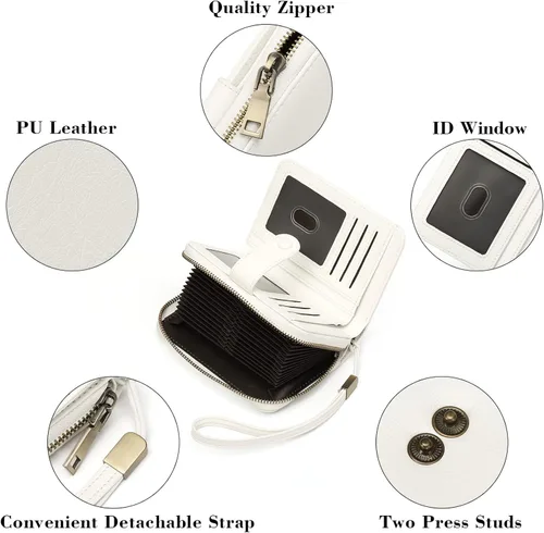 Vista 5 de GAEKEAO Leather Credit Card Holder Wallet for Women RFID Blocking Large Capacity Bifold Zipper Card Case Organizer with Wristlet 32 Slots