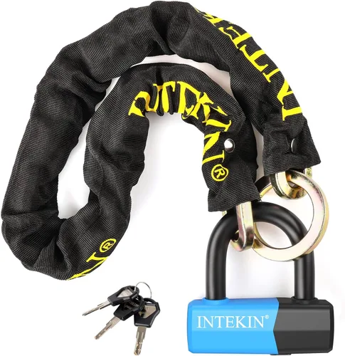 Vista 10 de Candado de cadena de bicicleta resistente de 4 pies, 0.472 in de grosor, bloqueo de disco de 0.630 in para motocicletas, scooters, puertas
