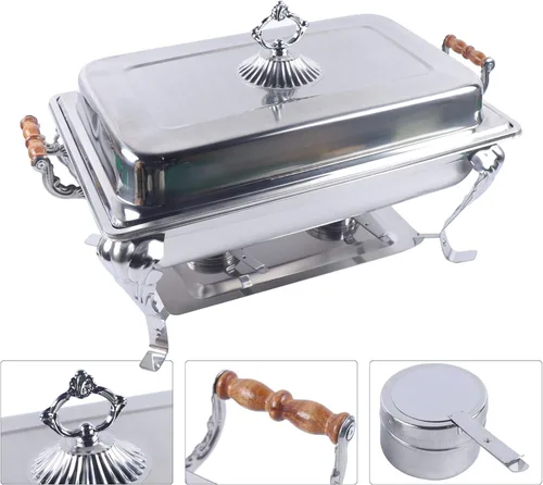 Vista 3 de Juego de platos de cocina de acero inoxidable, calentador de comida para restaurante, calentador de alimentos para bufé de 8 cuartos de galón