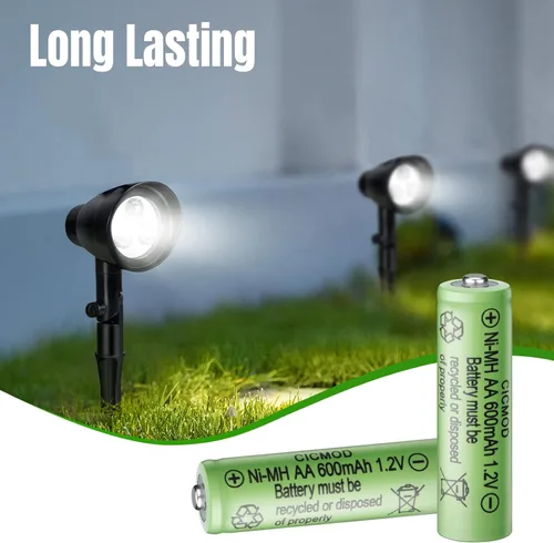 Vista 2 de CICMOD Baterías AA recargables 1.2 V Ni-MH 600 mAh doble A batería para jardín al aire libre luces solares paquete de 4