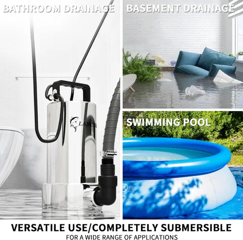 Vista 6 de LANCHEZ Bomba de sumidero de 1.6 HP 6000 GPH, bomba de agua sumergible de alto flujo de acero inoxidable con interruptor de flotador, bomba de agua