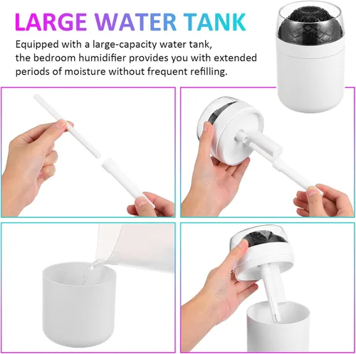 Vista 7 de TEHAUX Portable Humidifier with Built LED Light Quiet Desk Diffuser for Office Bedroom Car Aromatherapy Adjustable Mist Modes Usb-powered Nightstand