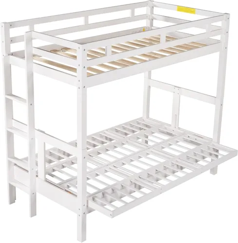 Vista 8 de Elegante litera individual sobre matrimonial con escaleras y barandillas de seguridad, la cama de plumón se puede convertir en sofá cama