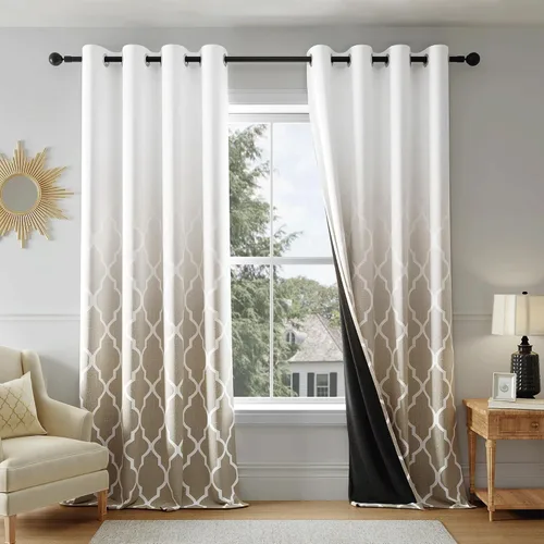 Vista 9 de Cortinas Metro Parlor Ombre 100% opacas de 72 pulgadas de largo, 2 paneles para sala de estar, dormitorio con patrón geométrico marroquí azul