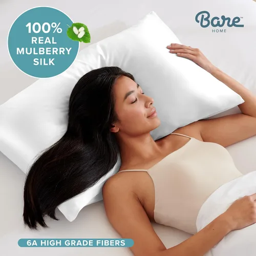 Vista 3 de Bare Home Funda de almohada 100% seda de morera para cabello y piel - Funda de almohada de seda ultra premium grado 6A 19 Momme - Cremallera oculta