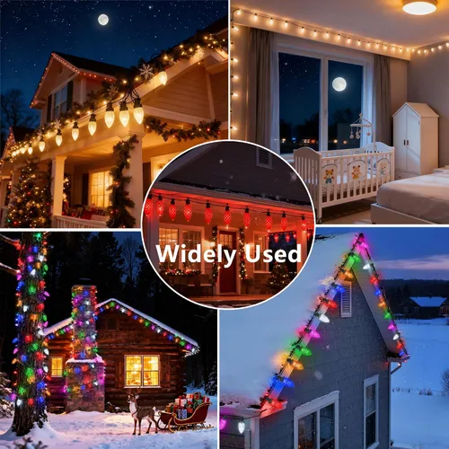 Vista 9 de Joomer Guirnalda de luces de Navidad, 65 pies, 100 LED C9 que cambian de color, luces RGB para árbol de Navidad, conectables, control remoto