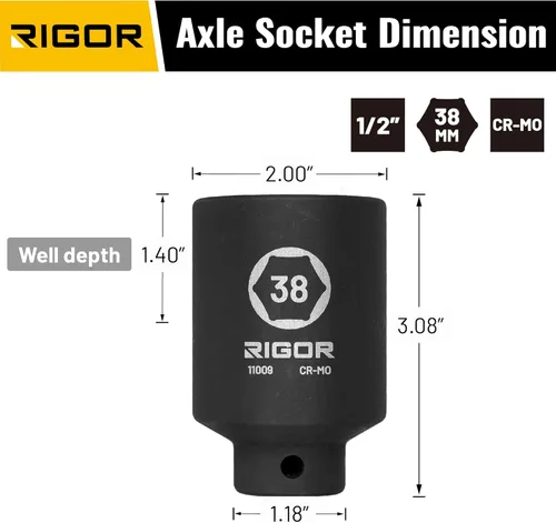 Vista 33 de RIGOR 11001 - Enchufe de impacto de tuerca de eje de 1.142 in, accionamiento de 1/2 pulgada, 6 puntos, profundo, CR-MO, métrico, ajuste rápido