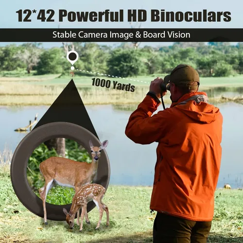 Vista 2 de Binoculares telescopios para adultos con gafas HD de 12 x 42 pulgadas, gran ángulo de visión con visión nocturna baja y clara IPX7, impermeable