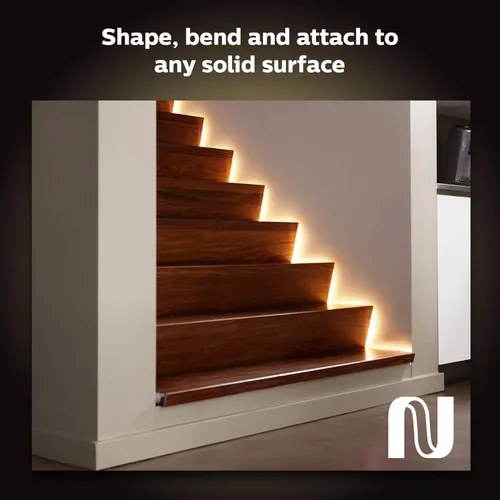 Vista 4 de Philips Hue Tira de luz LED inteligente para interiores de 6 pies con enchufes, efecto de un solo color que cambia de color, paquete de 2, control
