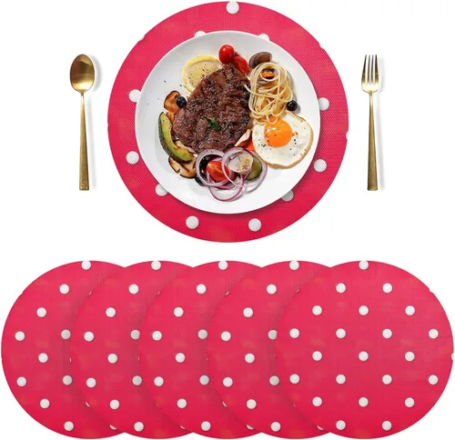 Vista 3 de White Polka Dot Red Dinner Table Placemats, Heat Resistant Non Slip Washable Table Placemats for Kitchen one sizex1