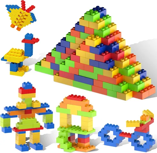Vista 15 de PicassoTiles Juego de 150 piezas de bloques de construcción de ladrillos de construcción grandes, juego de ladrillos STEM, juego de aprendizaje
