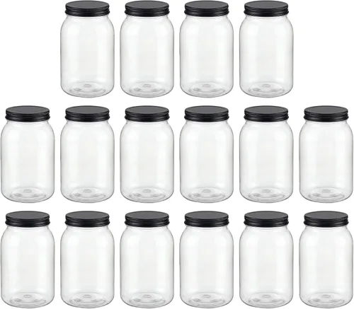 Vista 9 de novelinks Tarros de plástico transparente de 32 onzas con tapas, paquete de 6 tarros grandes de plástico con tapas de 32 onzas, recipientes