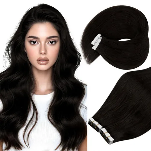 Vista 46 de Ve Sunny Extensiones de cabello humano real con cinta, cabello humano Remy, lacio, doble cara, color marrón oscuro, balayage, rubio dorado oscuro