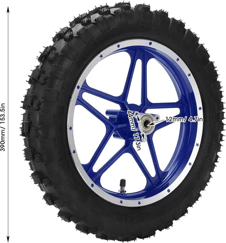 Vista 2 de Conjunto de rueda trasera, repuesto de repuesto antideslizante de neumático de goma de 2.5 a 10 pulgadas para mini moto de cross de 2 tiempos (azul)