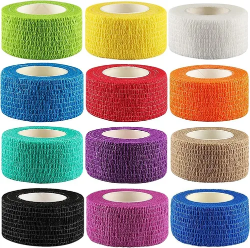 Lenicany Paquete de 12 vendajes autoadhesivos de 1 pulgada x 5 yardas, envoltura elástica autotranspirable autoadhesiva para mascotas, vendaje