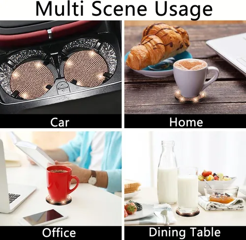 Vista 6 de NBTEPEM 2 posavasos de auto con diamantes de imitación, 2.75 pulgadas, antideslizantes, a prueba de golpes, universal, a la moda, para auto