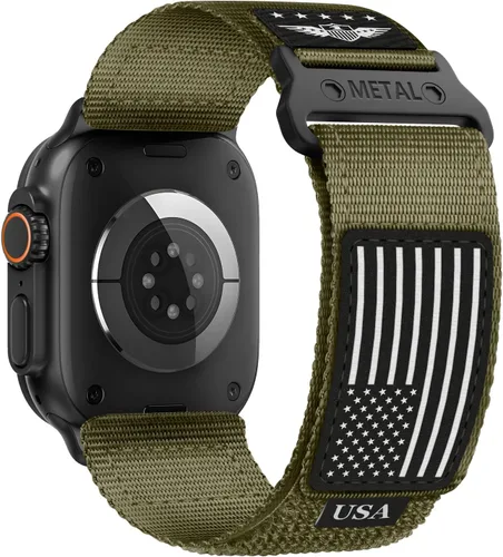 Vista 13 de Rugged Nylon para Correa de Apple Watch para Hombres Series 11/10/9/8/7/6/SE/5/4/3/2/1 iWatch Bands para Hombre, Correa de Muñeca Ajustable