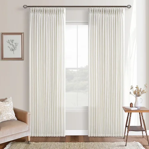 Vista 32 de TWODRAPES Cortinas de Lino Plisadas con Pinza Beige Blancas de 54 Pulgadas de Largo 2 Paneles para Comedor Cocina Dormitorio Plisadas Semi
