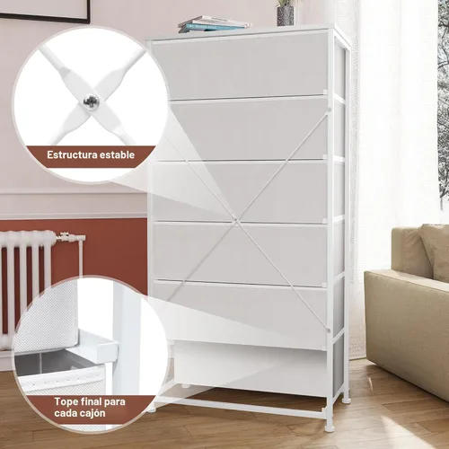 Vista 7 de Crestlive Products Cómoda para dormitorio con 6 cajones, cajonera alta, cómodas blancas muebles de dormitorio, unidad organizadora de almacenamiento