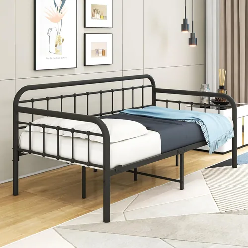 Vista 8 de HOMERECOMMEND Metal Daybed Frame Heavy Duty Metal Slats Sofa Bed Platform Mattress Foundation Twin Day Bed Black Sanded
