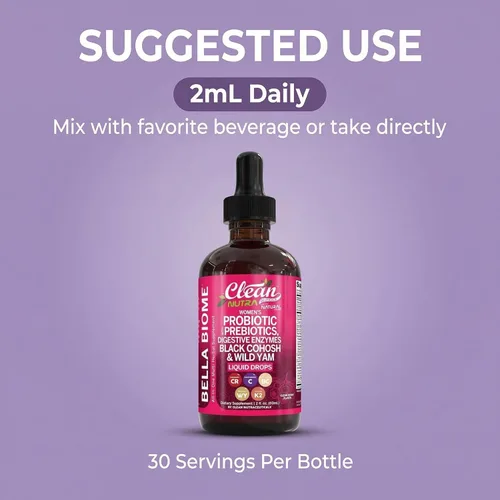 Vista 6 de Probióticos líquidos para mujeres con chasteberry, cohosh negro, prebióticos, enzimas digestivas, aceite de onagra, ñame silvestre, dmanosa